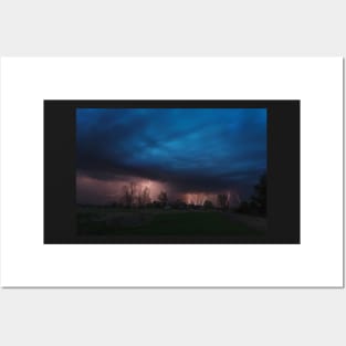 Multiple lightning strikes under dramatic cloudy sky Posters and Art
